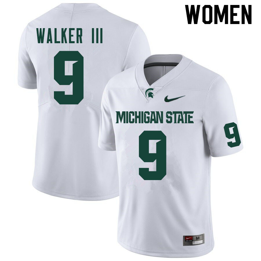 Women #9 Kenneth Walker III Michigan State Spartans College Football Jerseys Sale-White